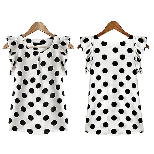 Fshion Fashion Women Polka Dots Casual Chiffon Blouse Short Sleeve Summer Tops