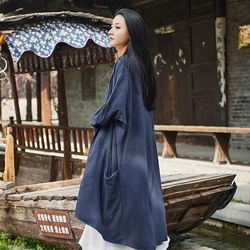 Cardigan en lin pour femmes, chemise longue, vêtement d'extérieur, de haute qualité, national chinois, hauts et chemisiers, nouvelle collection 2019