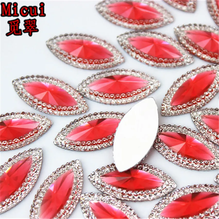 Micui 50pcs/bag 11*24mm Dual color Horse eye Resin Rhinestone Crystal Flat Back stones for Wedding Decoration MC471