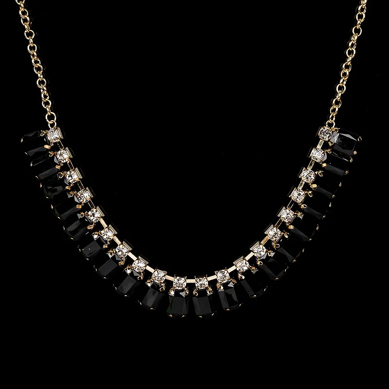YFJEWE Gold Chain With Charms Fashion Rhinestone Handmade Black Acrylic Gem Choker Personally Design Necklace #N023
