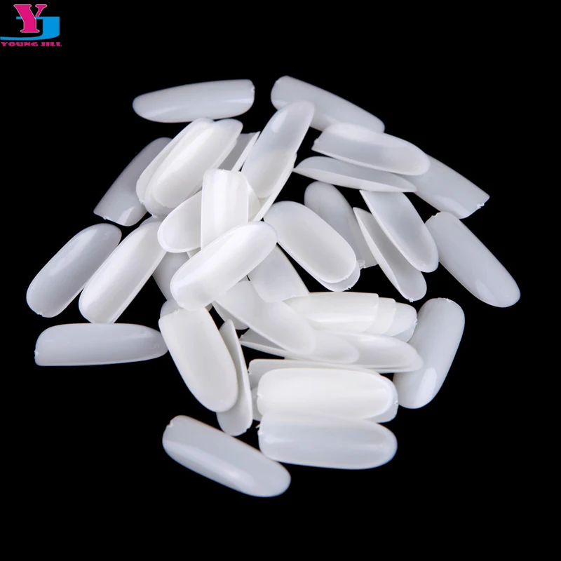 500pcs Nude White French Plastic Artificial Full Stiletto Fake Nail Art Long UV Gel Manicures Beauty Tools Oval Shaped