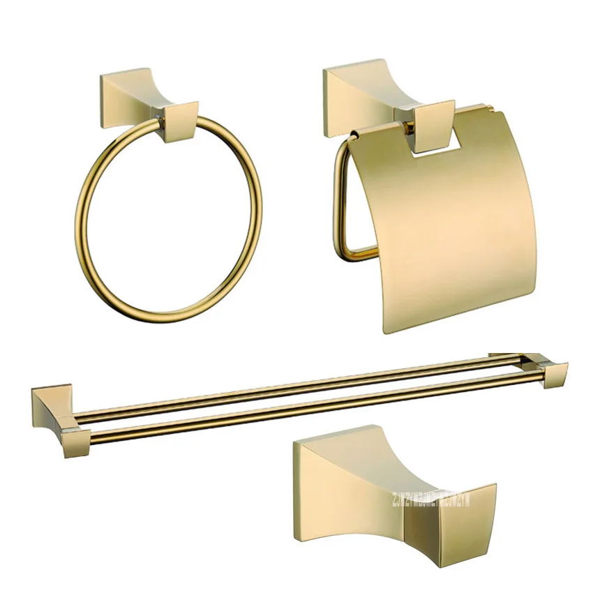 Luxury Gold Wall Bathroom 4 Accessories Hardware Sets KE2500A Clothes Hook Towel Ring Double Pole Towel Rack Toilet Paper Holder