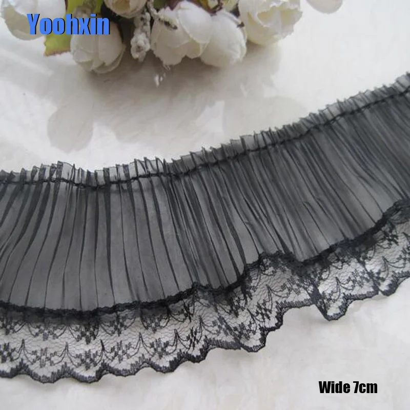 7CM Wide HOT Embroidery White Black Flower Lace Fabric Trim Ribbon DIY Sewing Applique Collar Fringe Dress Wedding Guipure Decor