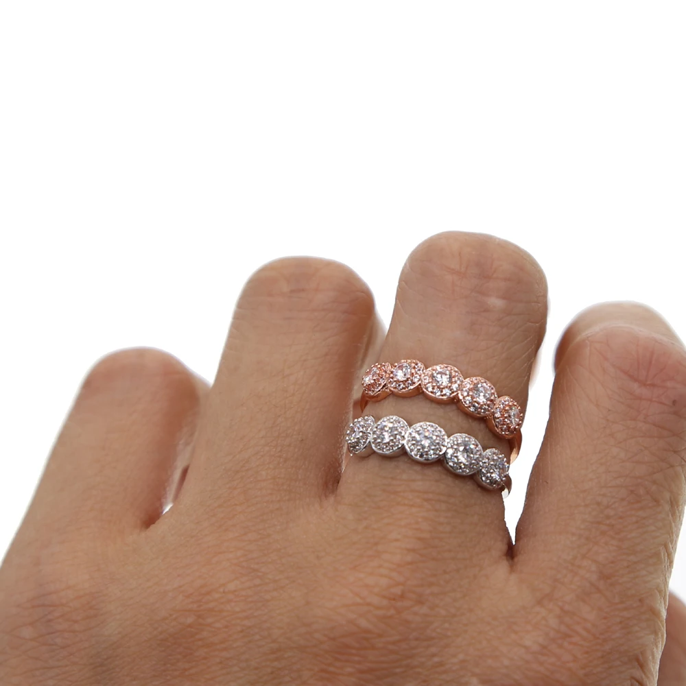 wedding engagment cz band ring round geometric shaped fashion Chic stacking DIY cz band bling cubic zirconia finger ring