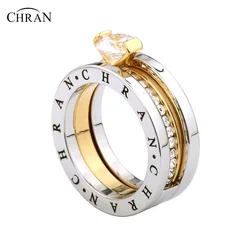 CHRAN Classic Zircon Wedding Bridal Ring Set Three Layers Elegant Luxury Engagement  Rings For Women  Girls Jewelry Gift