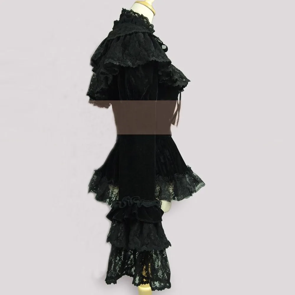 woman jacket spring autumn 2016 vintage Gothic costume party coat Female Ruffled lace tops velvet Shawl skirt jacket custom made