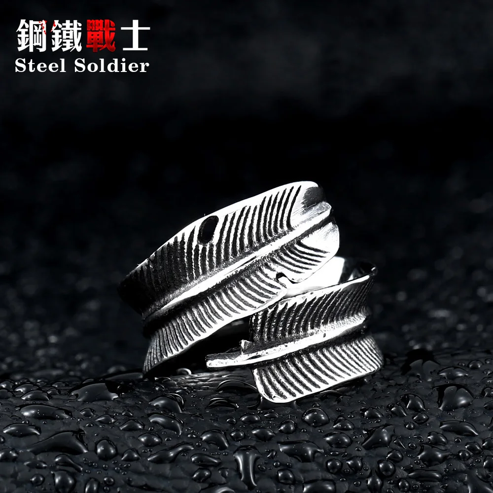 Steel soldier stainless steel men adjustable feather ring men opening fashion popular jewelry titanium steel ring