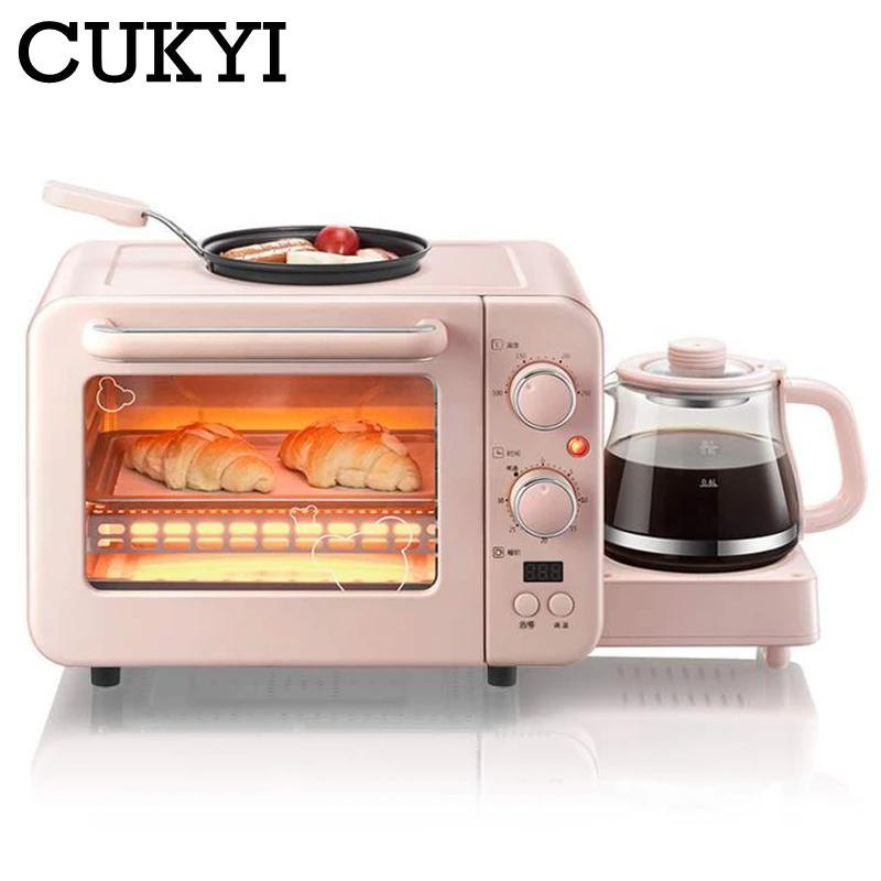 CUKYI Multifunction 3 in 1 breakfast machine 8L Electric mini Oven Coffee maker eggs frying pan household bread pizza oven grill