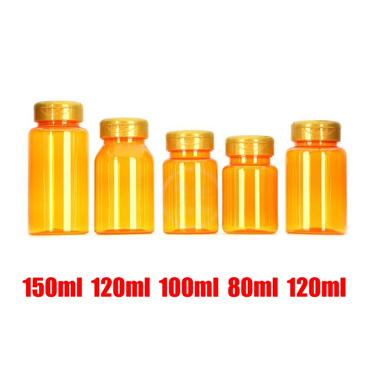 100pcs Translucent Orange PET Flip Bottles,Capsules/Pills/Powder/Vitamin Plastic Bottles --Golden Lip 80ml/100ml/120ml/150ml