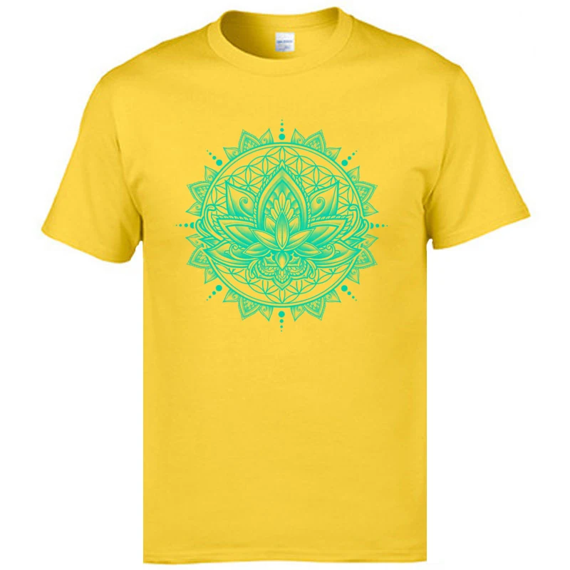 Top Quality Lotus Mandala Flower T Shirts India Vajrayana Lamaism OM ZEN Tshirts Men Deep Meditation Buddhist Cotton T-Shirts