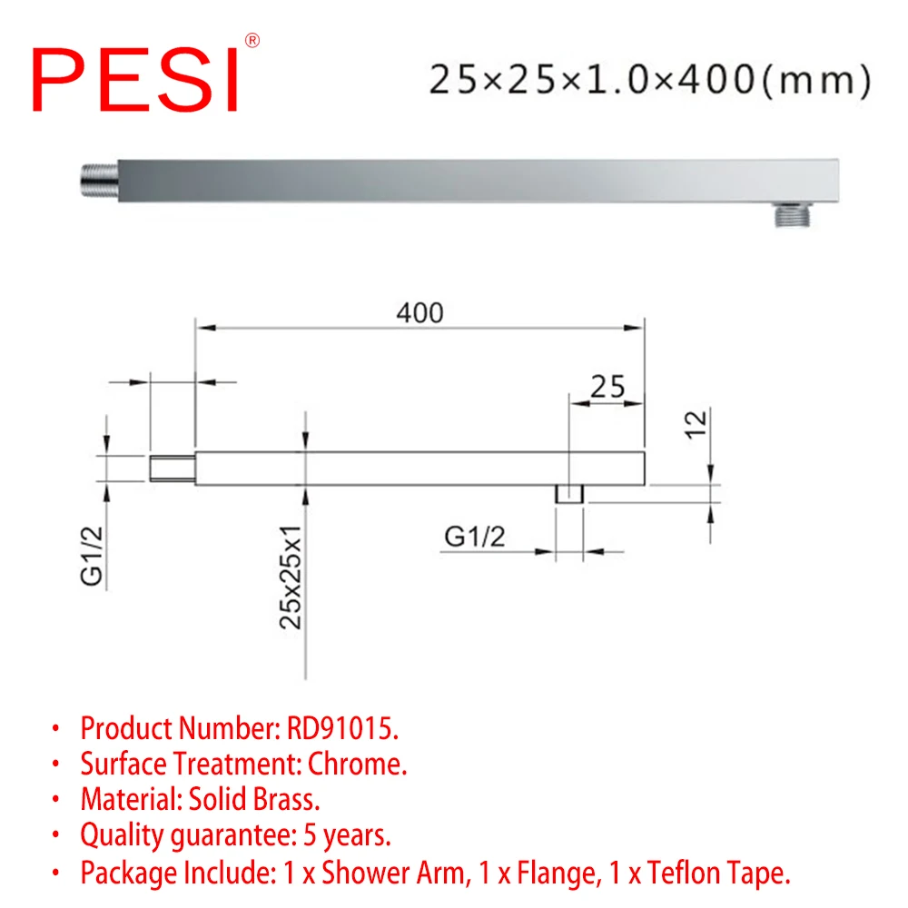 Chrome or Matte Black Wall Mounted Shower Arm Bathroom Shower Head Bracket Bar G1/2 Shower Head Fixed Pipe Shower Head Holder