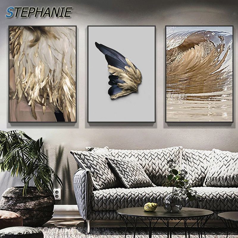 

Golden Wings Angel Canvas Painting Abstract Poster and Print Living Room Cuadros Decoracion Dormitorio Luxury Wall Art Tableaux