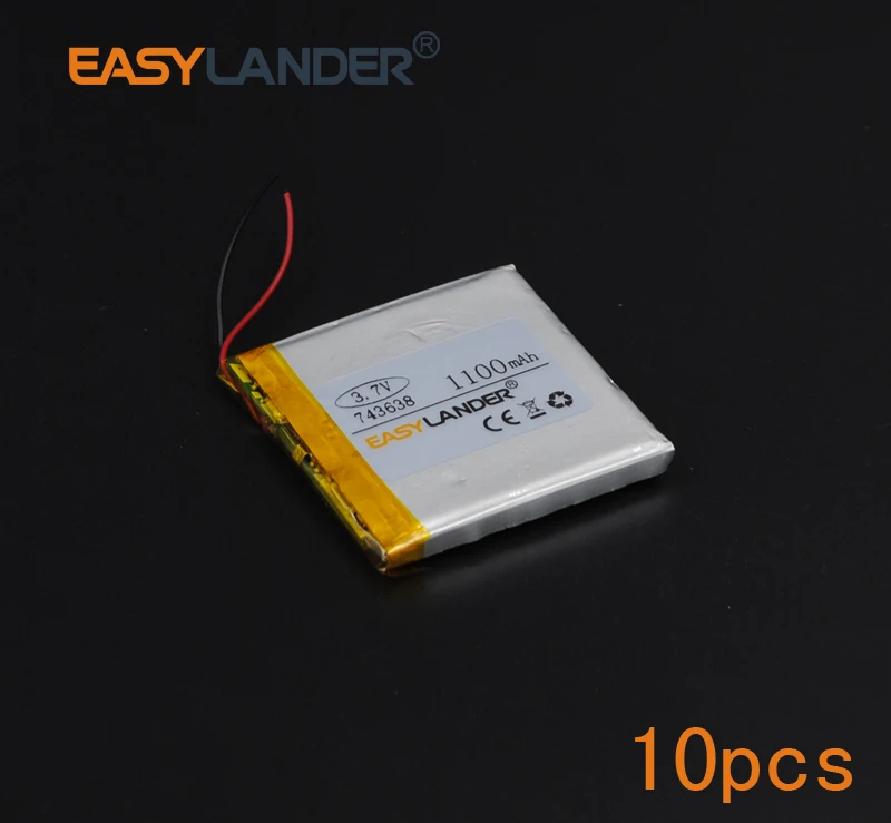 

10pcs/Lot 3.7V 1100mAh 743638 Rechargeable Lithium Li-ion Polymer Battery 753538 Batteries