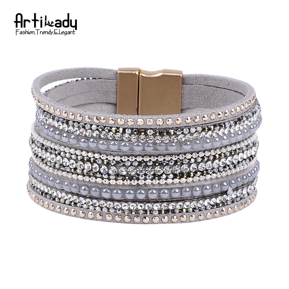 Artilady Tennis Bracelet Women Width Leather Bangles Design Bangles Magnet Bracelet Luxury Women Jewelry Gift for Girlfriend