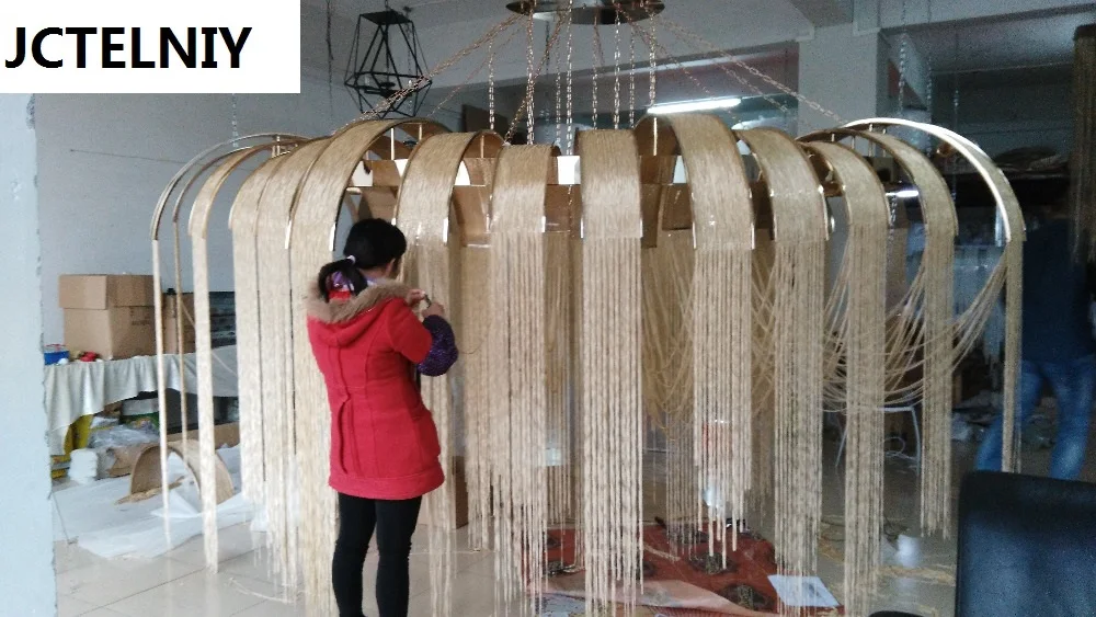 Baru Mewah Besar Rantai Rumbai Pendant Lamp LED Emas/Perak Disesuaikan Diameter 4.5 M Aluminium