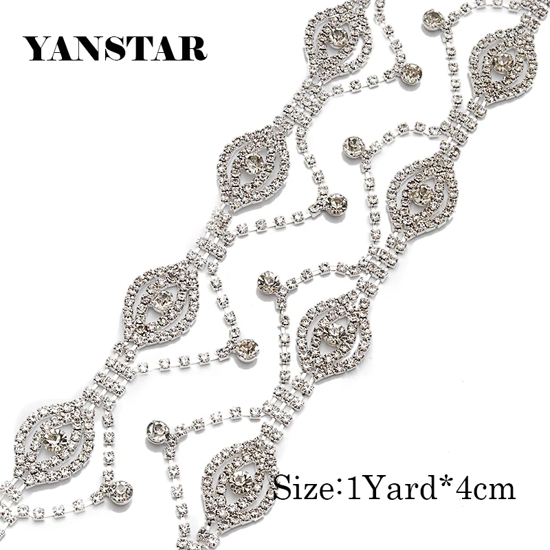 YANSTAR 10Yard Handmade Rosegold silver crystal Rhinestone Cupchain Hotfix For Wedding  Belt For Bridal Accessory YS969