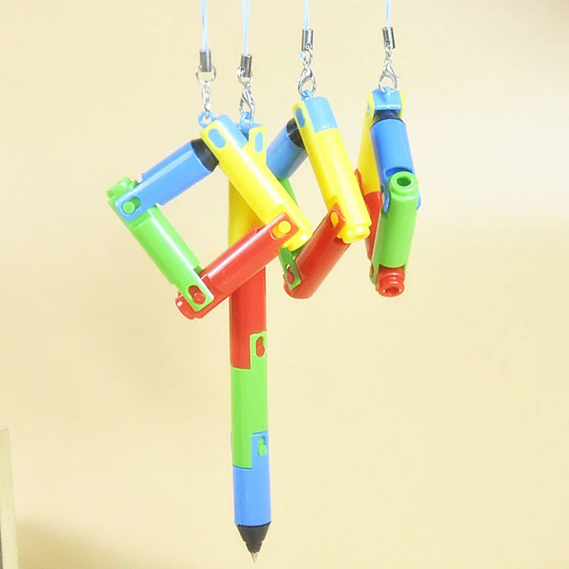 4pcs Kids School Supplies Toy Stationery Creative Foldable Ballpoint Pen 0.5mm Bullet Tip Writing Pen Fashion Protable Pen