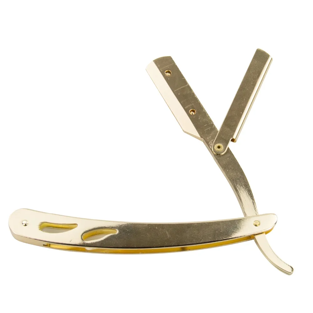 one blade straight razor Shave Manual Shaving Knife gold  Handle for Man1pcs Razor + 10pcs blade