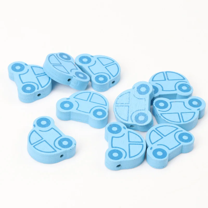 20pcs Blue and Pink Car Pattern Wooden Spacer Beads For Jewelry making DIY 25x19mm MT0822