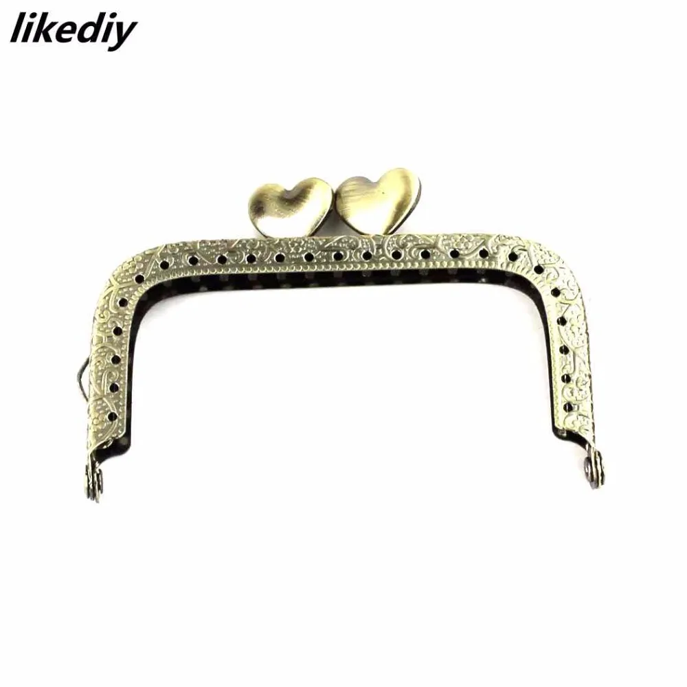 1 Piece 8.5 CM Antique Bronze or Silver Square Metal Purse Frame Love Heart Kiss Clasp For Bag Accessory