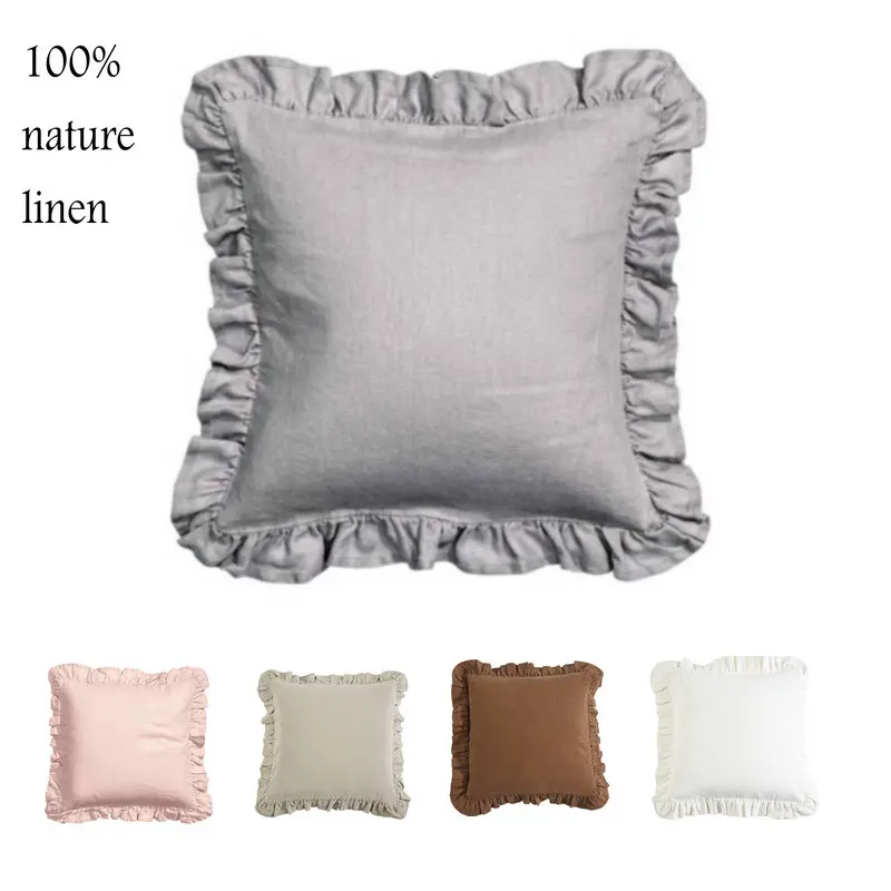 

Flouncing Lovely Euro Sham Cover 100% Pure Linen Ruffled Cushion Cover Linen Pillowcase