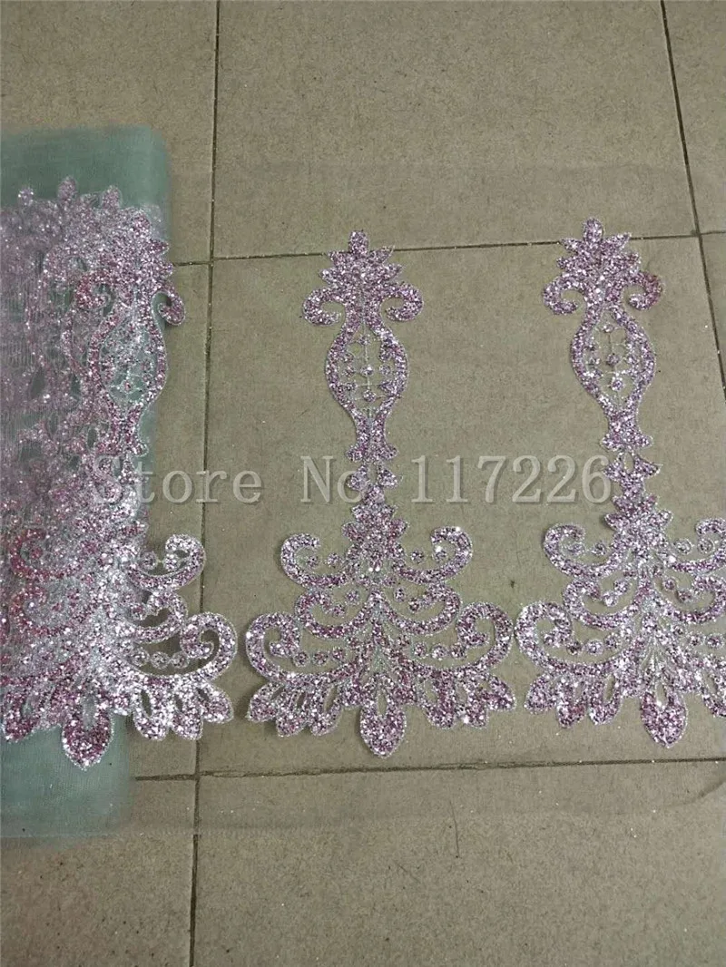 

Nigerian Lace Fabrics JRB-52402 with silver glued glitter French Embroidered lace fabric for party dress