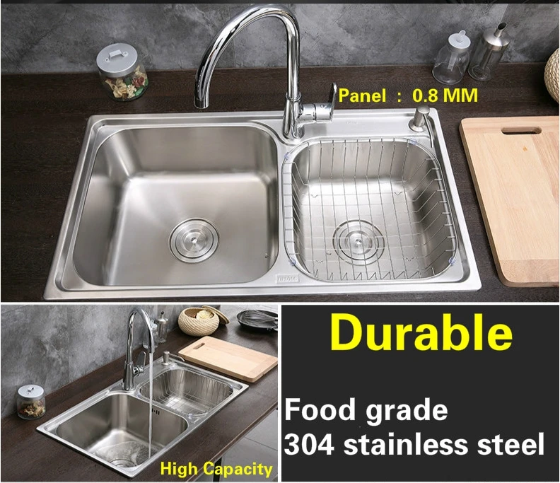 Free shipping Apartment luxury kitchen double groove sink wash vegetables 304 stainless steel vogue hot sell small 720x410 MM