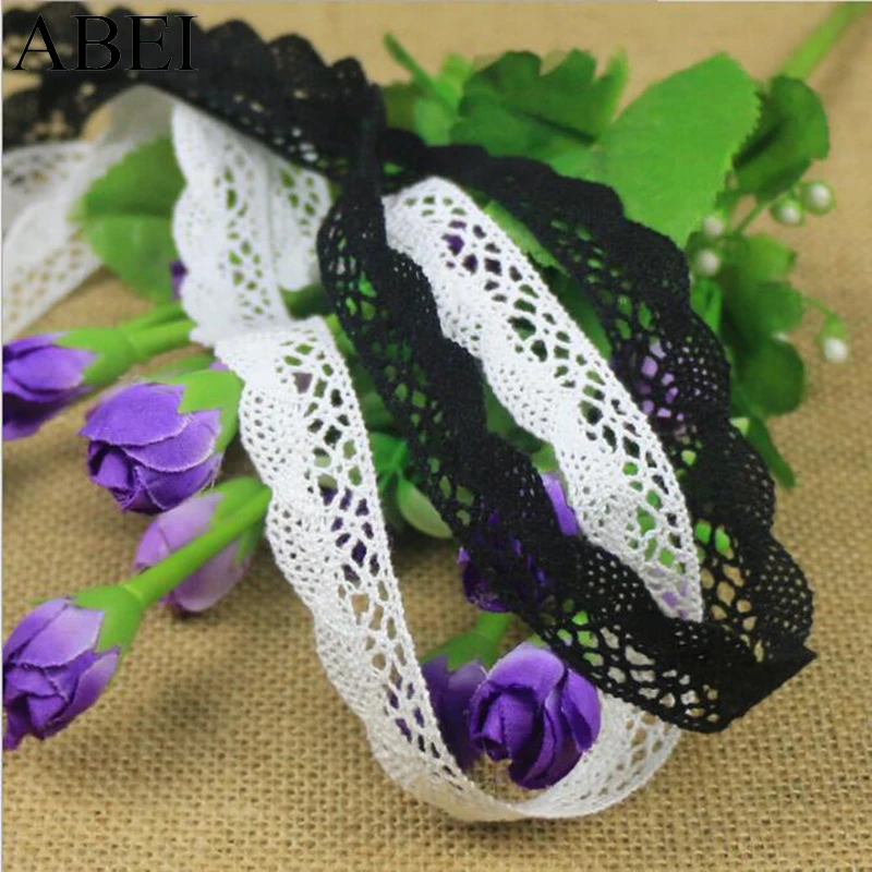 20yards 1.8cm Cotton Beige Lace Ribbon Trims Embroidered Black Cotton Fabric DIY Wedding Scrapbooking Crafts Garments Accessory