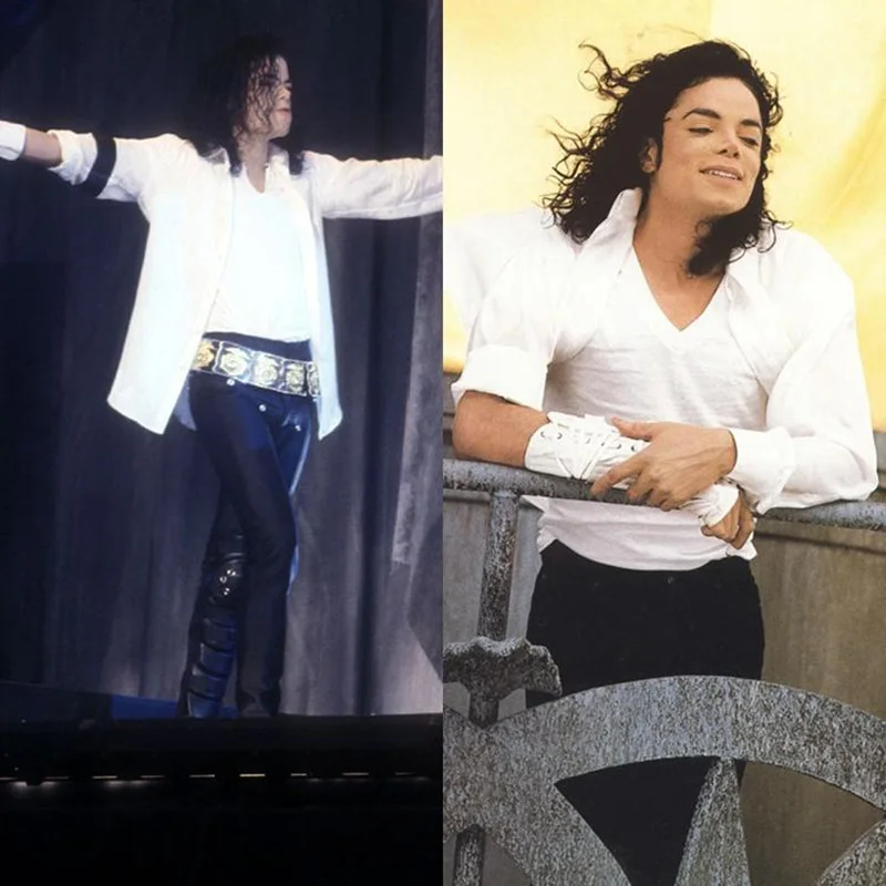 MJ Memory of Michael Jackson Classic Black and White Punk Armbrace US Star Music Halloween Imitation Show Gift Cool Shirt