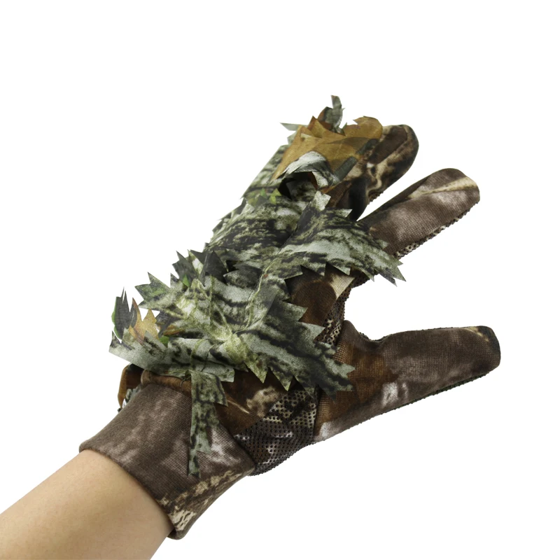 1 Pair 3D Leaf Fishing Hunting  Gloves Non-slip Bionic Camouflage Gloves Full Finger Skidproof Silicone Dots Hunter Gloves