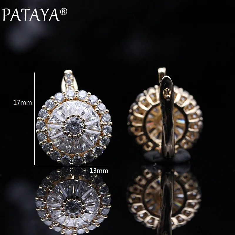 PATAYA New Original Design 585 Rose Gold Color Micro-wax Inlay Natural Zirconia Dangle Earrings Women Wedding Earring Jewelry