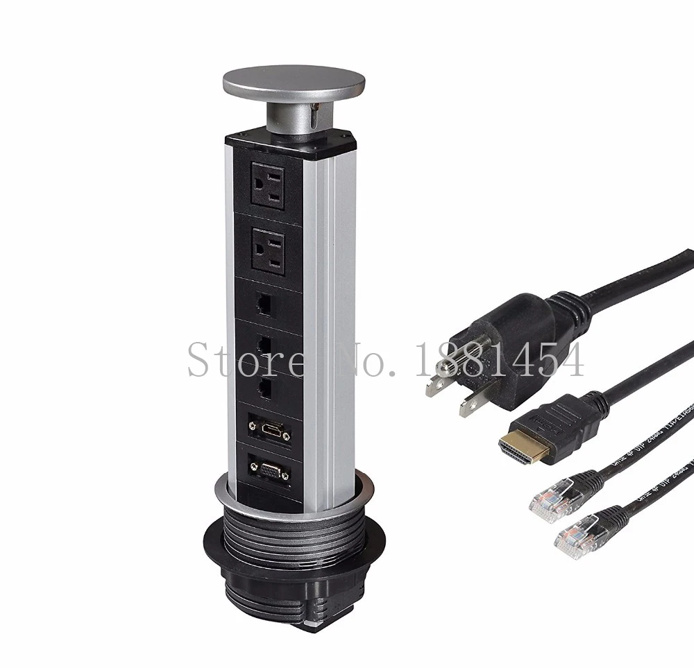 

New 2019 New Pulling Pop Up Power Socket 2 US Plugs 3 RJ45 Ports DHMI +VGA PTabletop Safe Hidden Outlet/Officer Socket