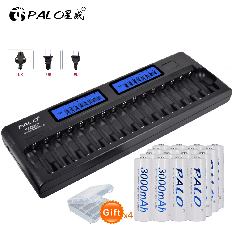 New 16 slots battery sets high quality 16 slots battery charger with lcd display+16pcs AA 1.2V NIMH rechargeable battery bateria