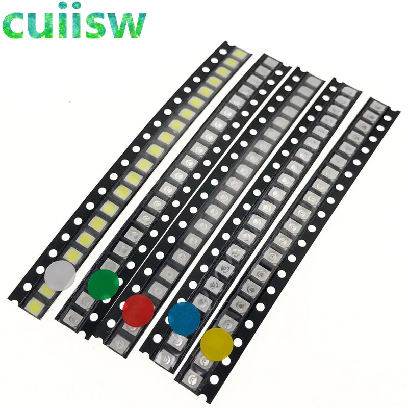 100pcs=5colors x 20pcs  1210 0805 0603 LED Diode Assortment SMD LED Diode Kit Green/ RED / White / Blue / Yellow