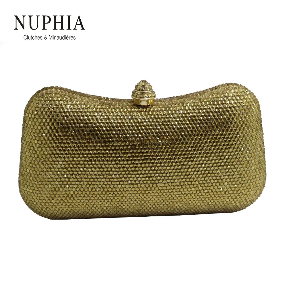 

NUPHIA New Golden Crystal Clutches and Party Purse Evening Bags Purple Navy Black Gold