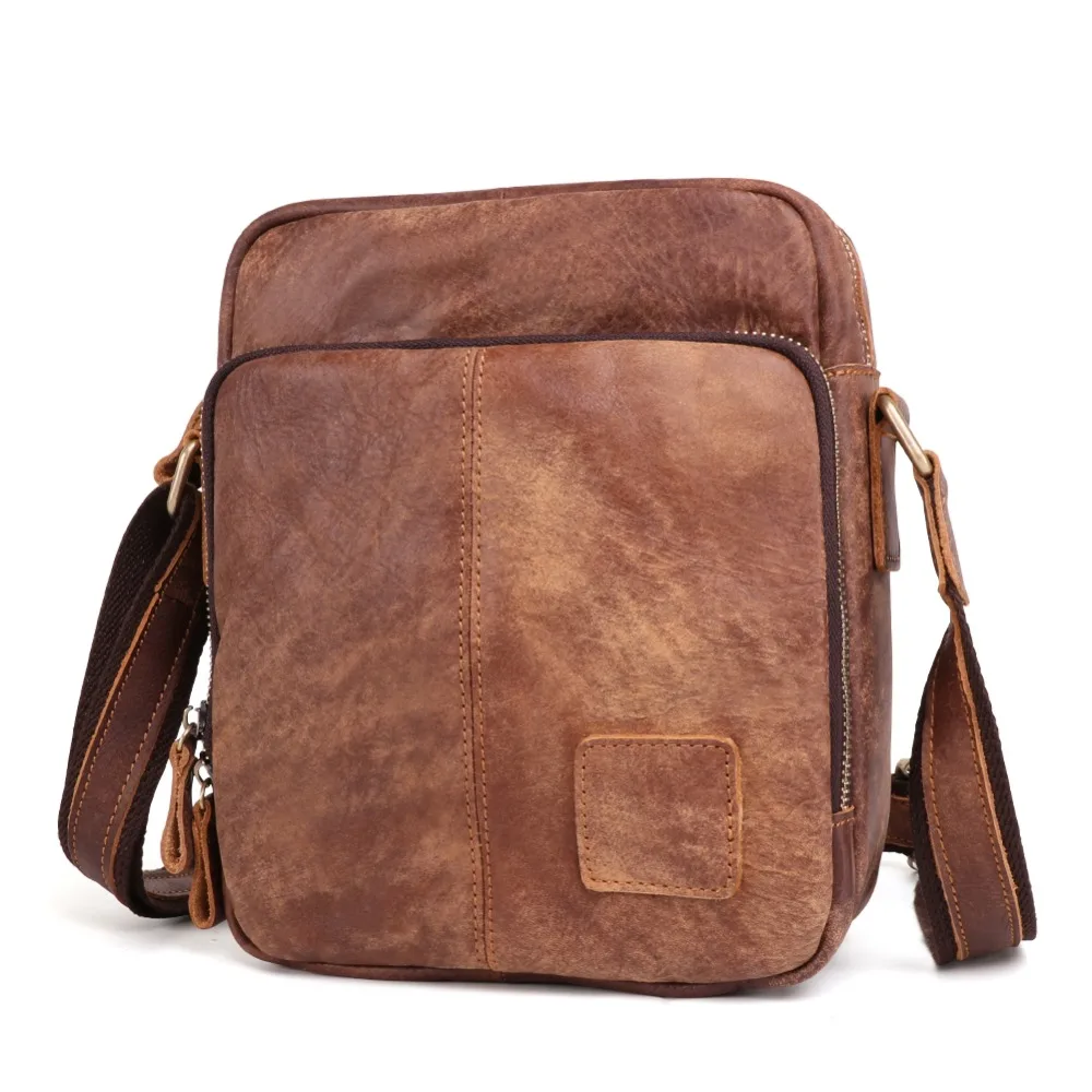 

Vintage Genuine Leather Men Shoulder Bag Crossbody Bag First Layer of Leather male Bag mini Ipad Leather Bags
