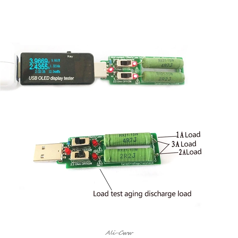 Resistor USB dc Electronic Load With Adjustable Switch 3 5V1A Current/2A/3A Battery Capacity Discharge Voltage Tester Resistance