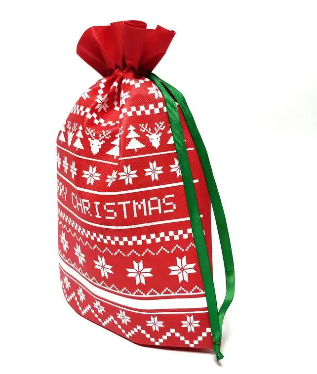 Stock  Christmas Flat Coconut non-woven Shopping bag drawstring backpack or candy bags