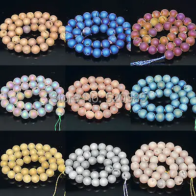 Natural stone Metallic Titanium Coated Natural Druzy Quartz Agat Round Beads 8 10 12mm for Bracelet Necklace Making DQAB01