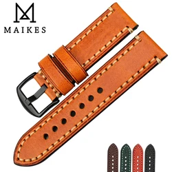 MAIKES-Correa de reloj para PANERAI FOSSIL, correa de cuero genuino, marrón, 20, 22, 24, 26mm