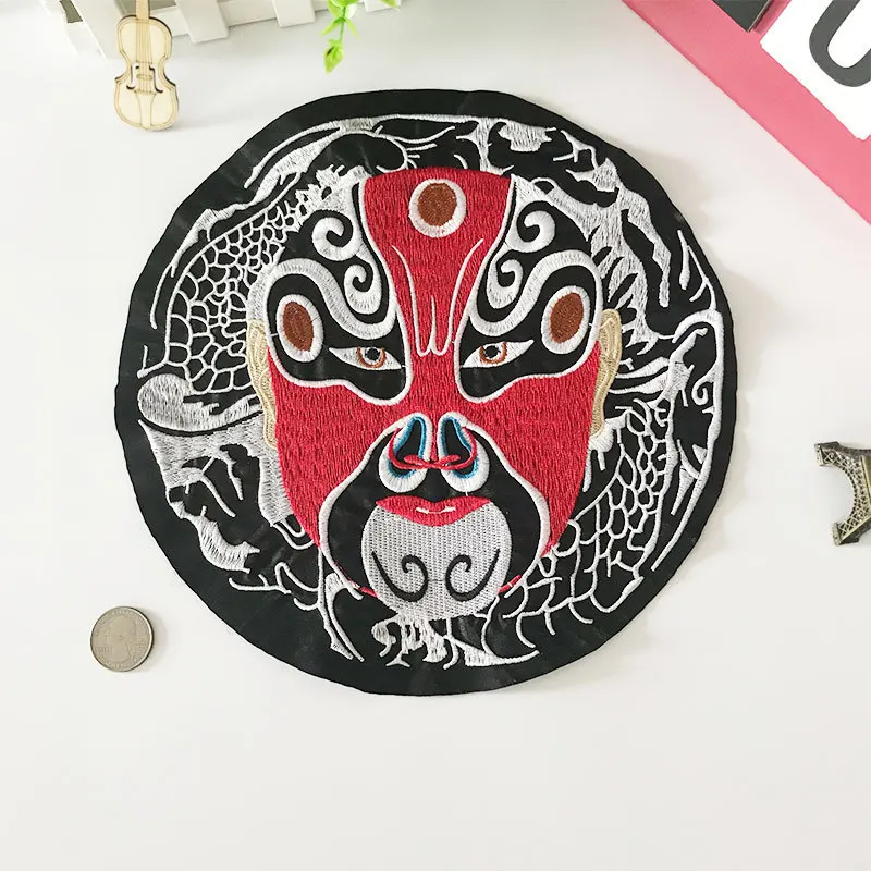 PGY Fashion 1 pcs Chinese Opera Characters Large Embroidery Patches Circle Beijing Opera Face Stickers Chinese Style Parches