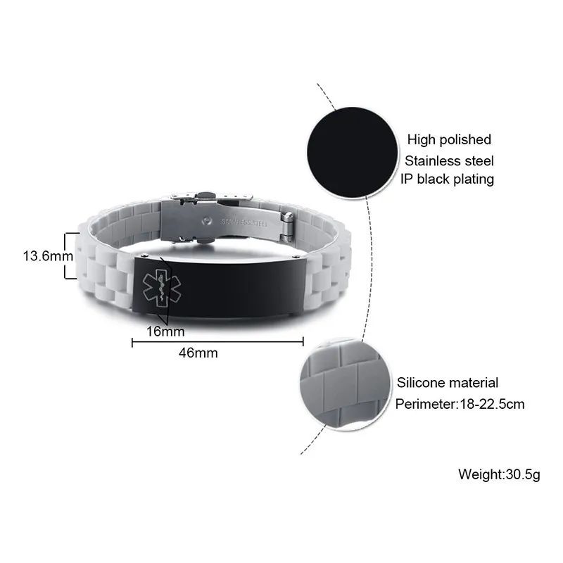 Free Engraving Medical Alert ID Bracelet Sport Silicone Persoanlzied ICE Message DIY Length For Men And Women Children - Image 4