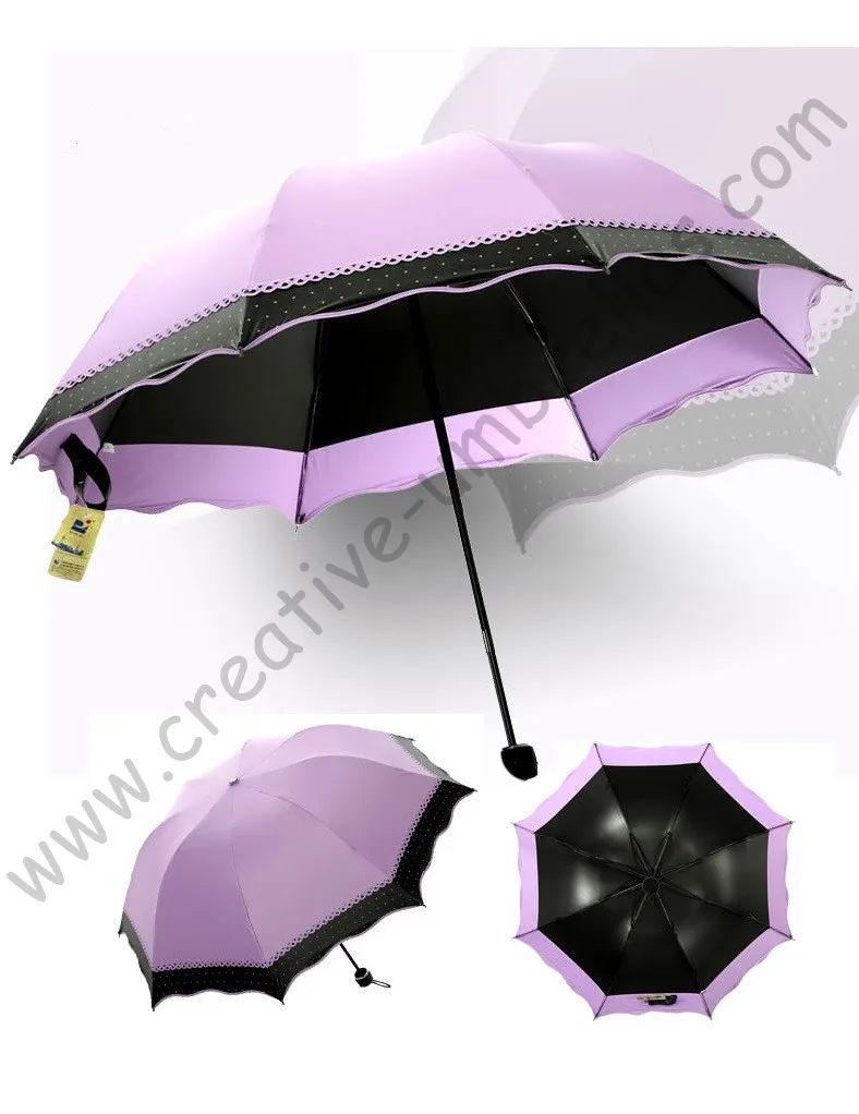 

8pc/lot colour option summer folding mini sunny umbrella 5 times black coating Anti-UV Violet two layers lace parasol