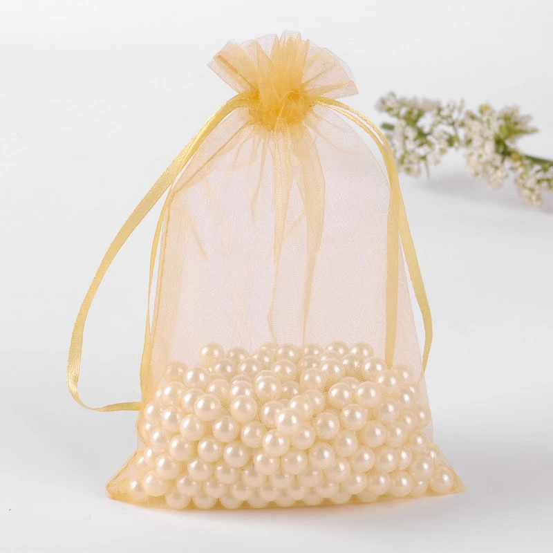 2000pcs 9*12cm Champagne Organza Gift Bag Jewelry Packaging Display Bags Drawstring Pouch For Bracelets/necklace/wed Yarn Bag