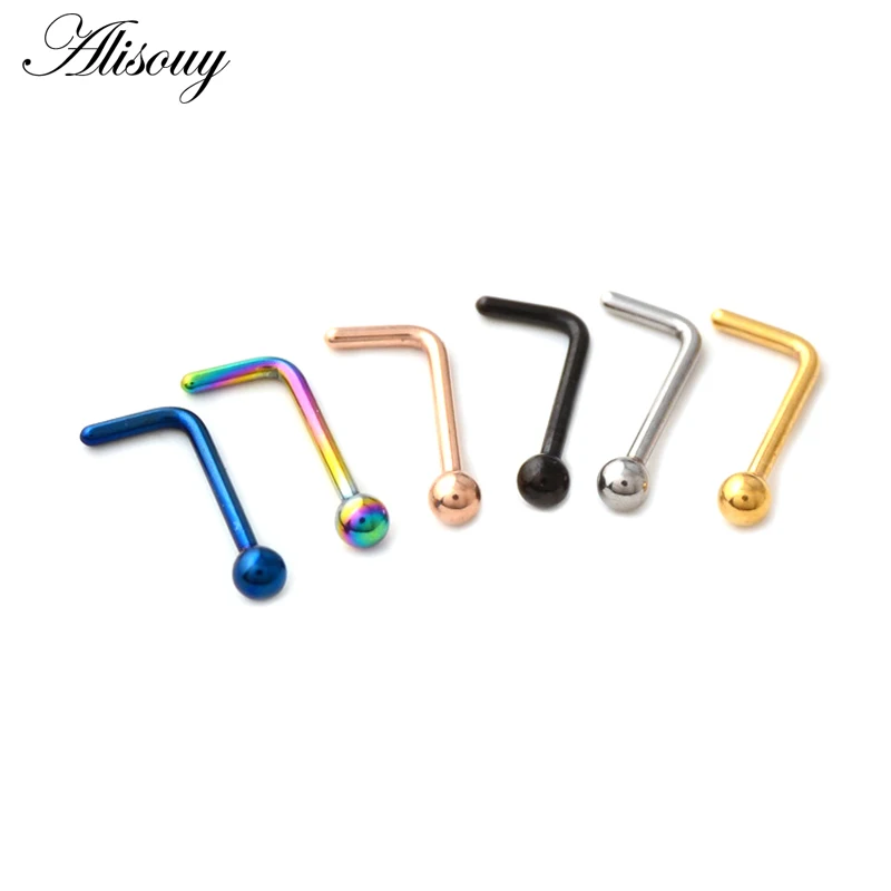 Alisouy 1PC 20G Steel Nose Rings Nariz Earrings Nostril Piercings Nose Screw Curved Prong Nose Stud Septum Rings Body Jewelry