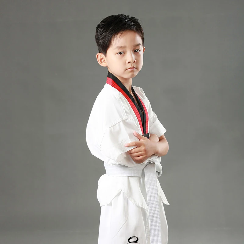 HOT  SUMMER! Kids soft cotton dobok WTF Taekwondo fitness training Uniforms Short Half Sleeve kung fu Clothes110-150cm