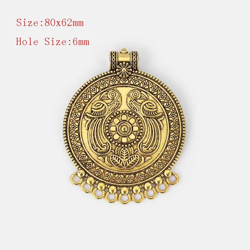 2PCS Large Round Triba Boho Medallion Trapezoid Charms Pendants Connectors for Necklace Making Jewelry