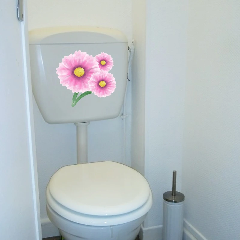 YOJA 20.6X19.6CM Pink Daisy Girl Bedroom Wall Decor Decal Fashion WC Sticker Toilet T1-1685