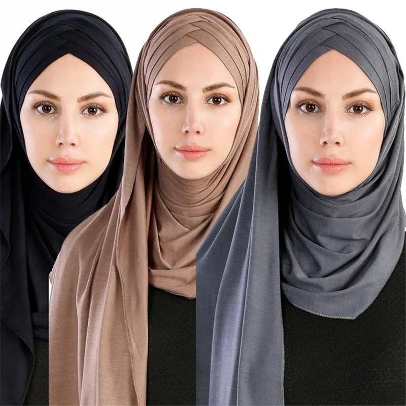 Women's Muslim Scarf Ramadan Soft Lightweight Jersey instant Hijab Long Headscarf Easy Ready to Wear Islamic inner cap turban