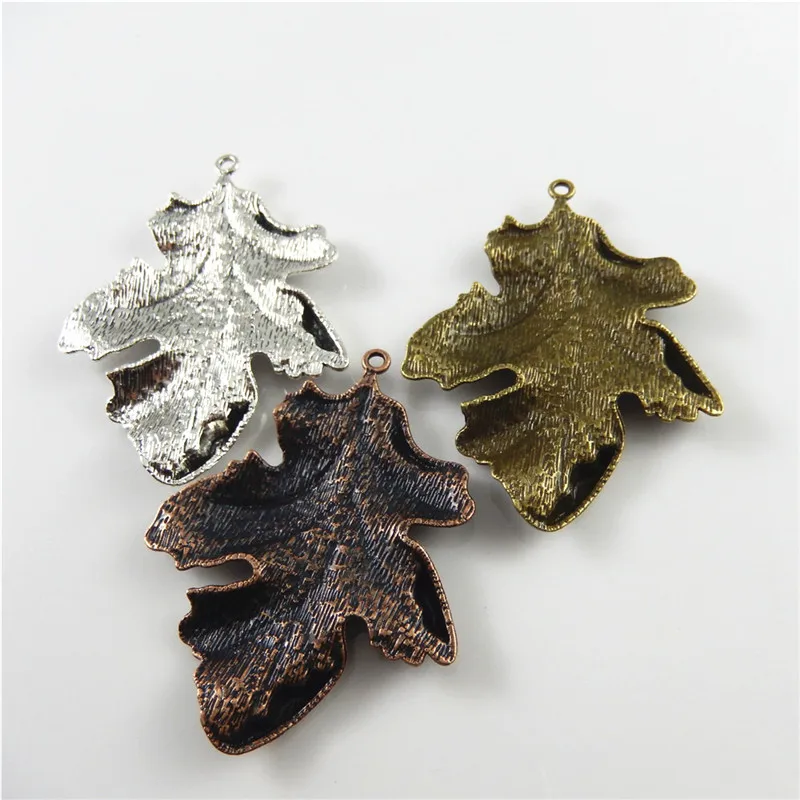 Julie Wange 3PCS Vintage Big Leaves Shape Charms Mixed Antique Colors Necklace Findings Jewelry Making Accessory